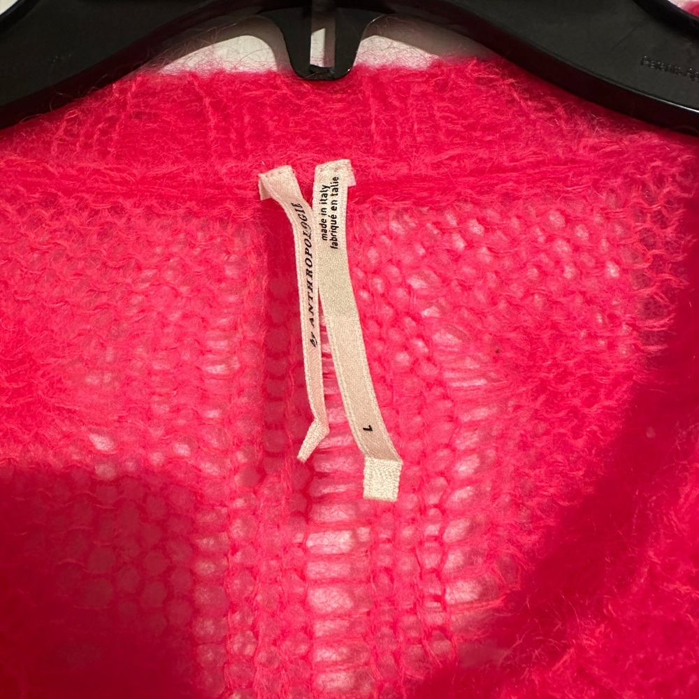 Anthropologie The Posey Stitchy Distressed Sweater in bright neon pink Large - Picture 5 of 7